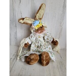 Vintage grandma bunny pearl necklace stuffed animal Easter rabbit home decor